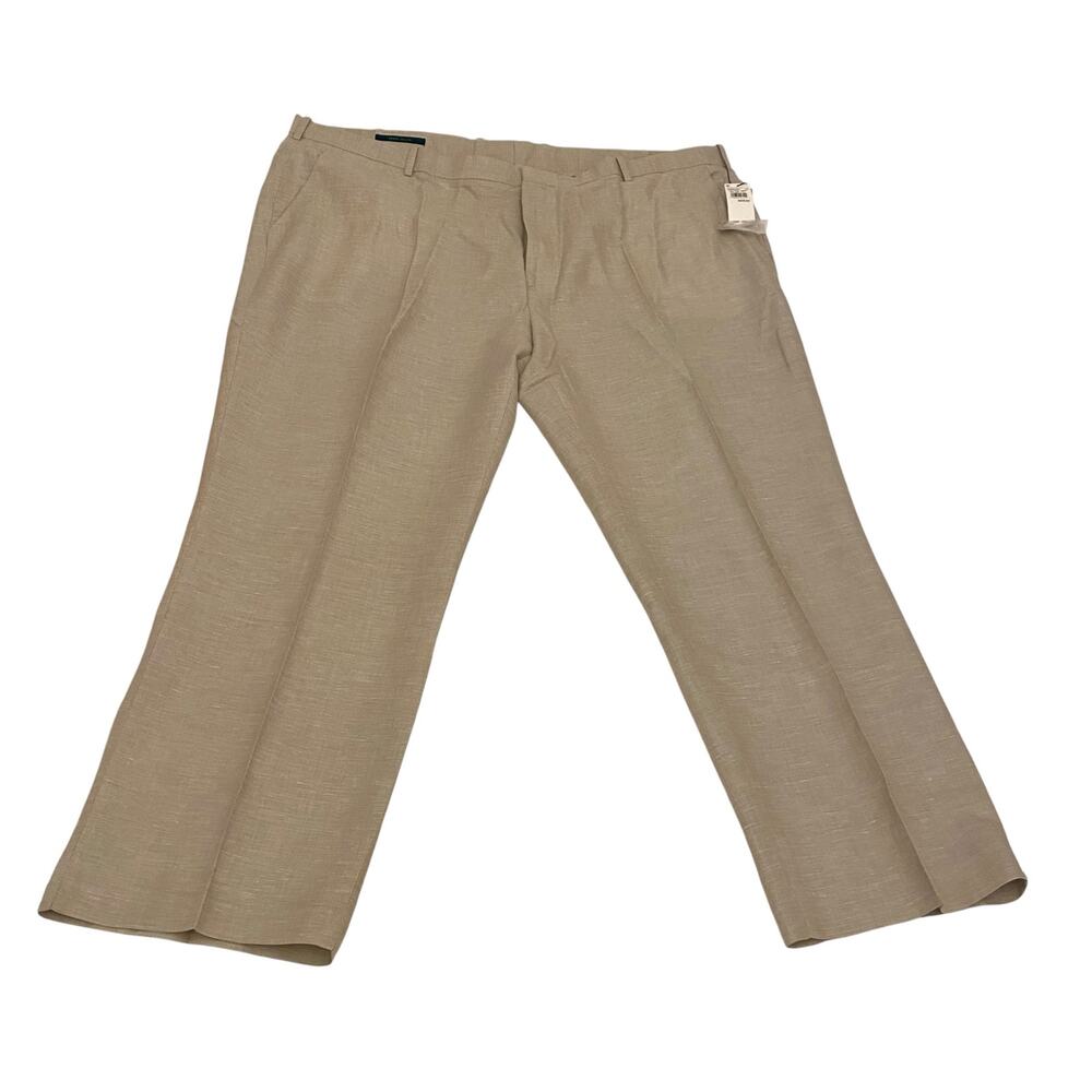 NWT Men's Perry Ellis Size 50 x 32 Linen & Cotton Blend Tan Chino Pants Trousers